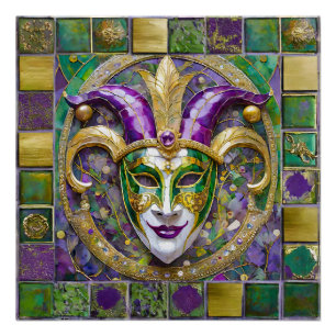Gold Grün Lila Mardi Gras Narrenmaske Poster