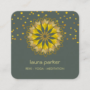 Gold Grün Lotusblume Yoga Holistische Meditation  Quadratische Visitenkarte