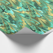Gold, Grün u. Türkis gemarmortes Muster Geschenkpapier (Ecke)