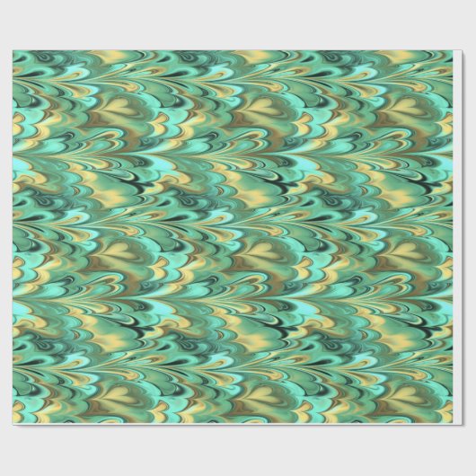 Gold, Grün u. Türkis gemarmortes Muster Geschenkpapier (Flach)