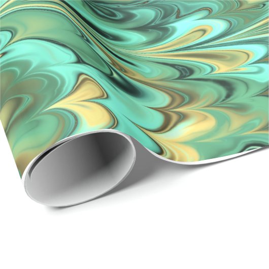Gold, Grün u. Türkis gemarmortes Muster Geschenkpapier (Rolleneckpunkt)