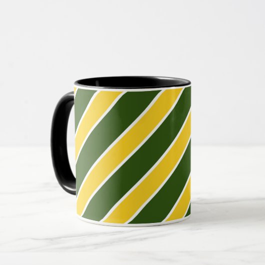 Gold/Grün, weiße Bänder, Streifen, geangelt, Tasse (Vorderseite Links)