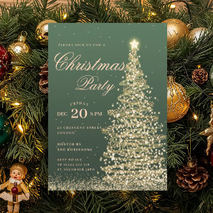 Gold Grün Winter Weihnachtsbaum Feierparty Einladung