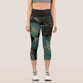 Gold-grüne Blätter Capri Leggings (Vorderseite)