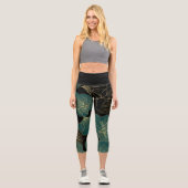 Gold-grüne Blätter Capri Leggings (Vorderseite)