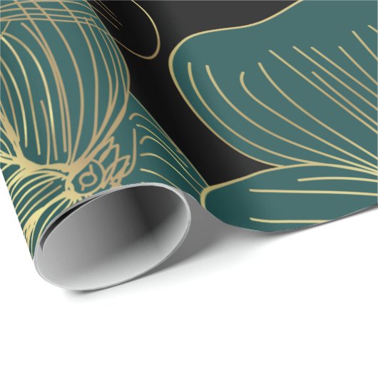 Gold-grüne Blätter Geschenkpapier (Rolleneckpunkt)