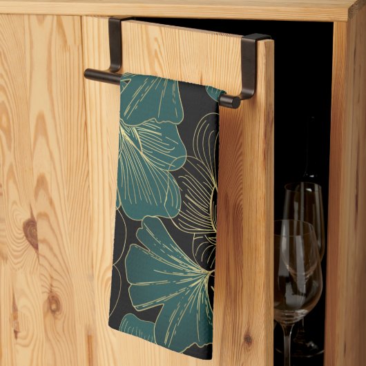 Gold-grüne Blätter Geschirrtuch (Drittel gefaltet)