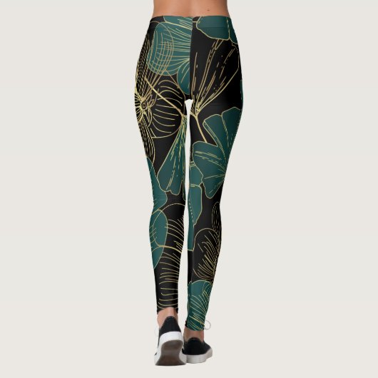 Gold-grüne Blätter Leggings (Rückseite)