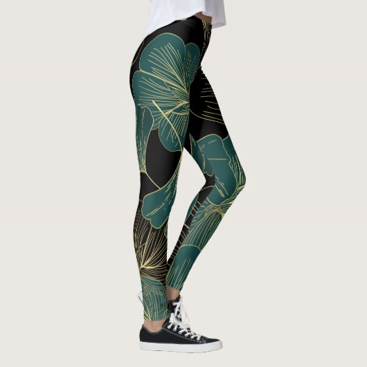 Gold-grüne Blätter Leggings (Rechts)