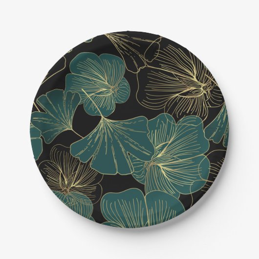 Gold-grüne Blätter Pappteller (Vorderseite)