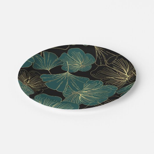 Gold-grüne Blätter Pappteller (Schrägansicht)