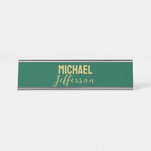 Gold grüne Farbe elegante moderne minimalistische Schreibtischnamensplakette