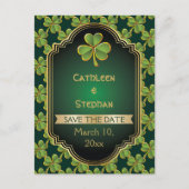 Gold, grüne irische Kleeblatt Hochzeit Sichern das Ankündigungspostkarte (Vorderseite)