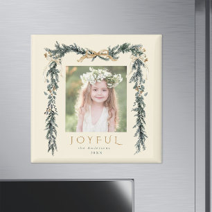Gold & Grüne Weihnachtsrahmen-Foto-Freudiges Elfen Magnet