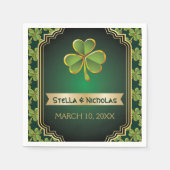 Gold, grünes irisches Kleeblatt und Rahmenhochzeit Serviette (Vorderseite)