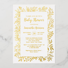 Gold Grünfoliage Gender Neutral Baby Dusche Folieneinladung