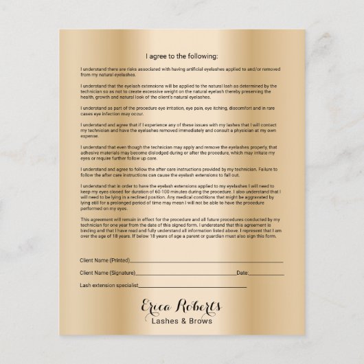 Gold-Haftpflichtabfindungssalon für Eyelash Flyer (Hinten)