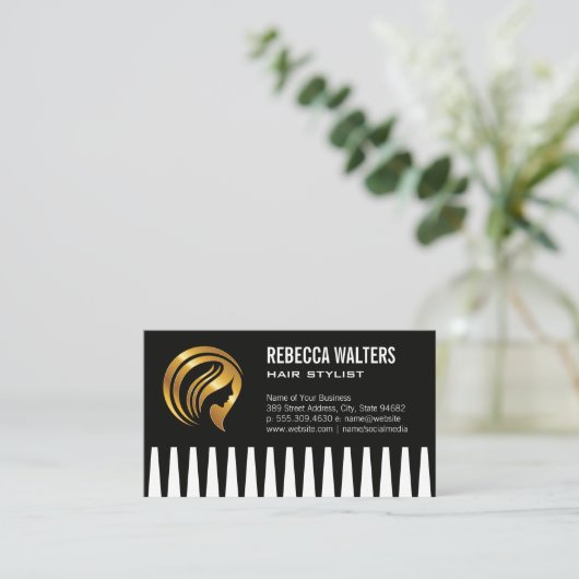 Gold-Hair-Logo | Womens Beauty Visitenkarte (Stehend Vorderseite)