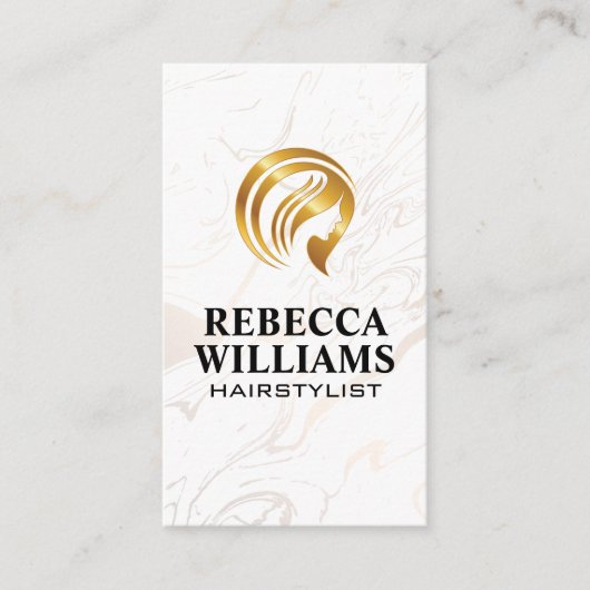 Gold-Hair-Stylist-Logo | Marmor Visitenkarte (Vorderseite)