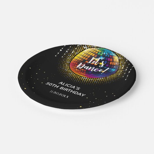 Gold Halftone Farbenfrohe Diskothek Ball Geburtsta Pappteller (Schrägansicht)