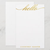 Gold "hallo" persönliches Briefpapier (Vorne/Hinten)