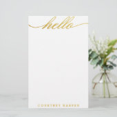 Gold "hallo" persönliches Briefpapier (Stehend Vorderseite)