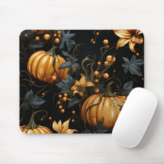 GOLD HALLOWEEN PUMPKINS DARK GREEN BLÄTTER MOUSEPAD (Mit Mouse)