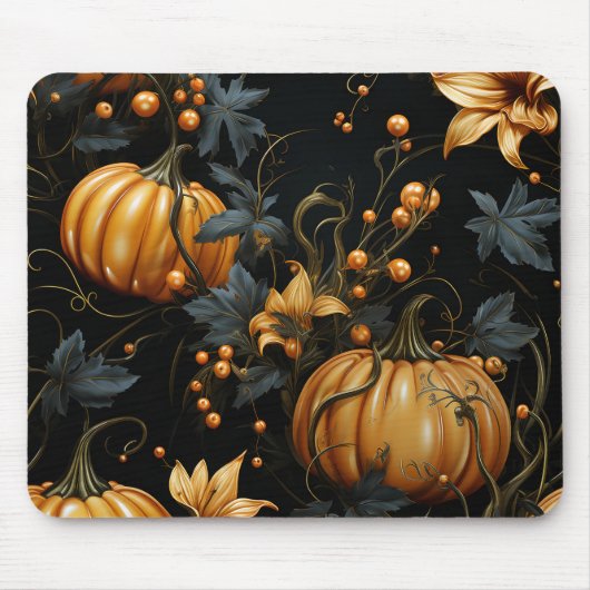 GOLD HALLOWEEN PUMPKINS DARK GREEN BLÄTTER MOUSEPAD (Vorne)