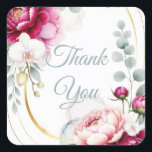 Gold Halo Garden Peonies & Orchids Floral Wedding  Quadratischer Aufkleber<br><div class="desc">Matching items available.</div>