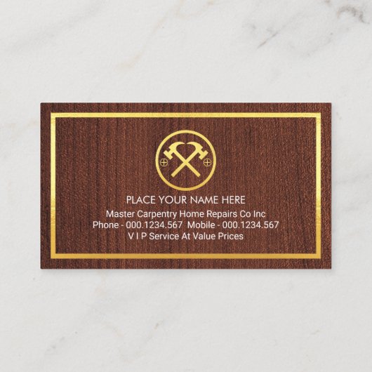 Gold Hammer On Timber Gold Borders Visitenkarte (Rückseite)