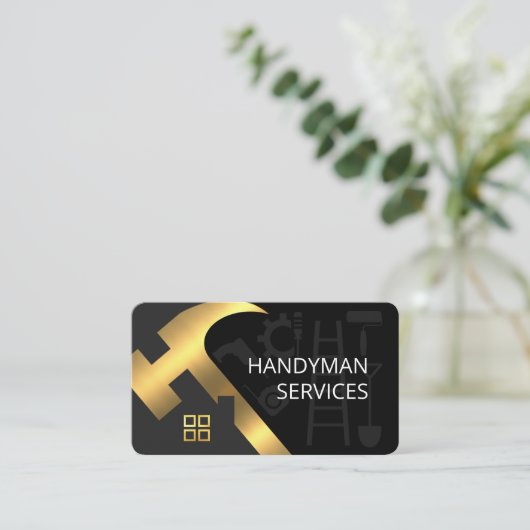 Gold Hammer Rooftop Handyman Tools Visitenkarte (Stehend Vorderseite)