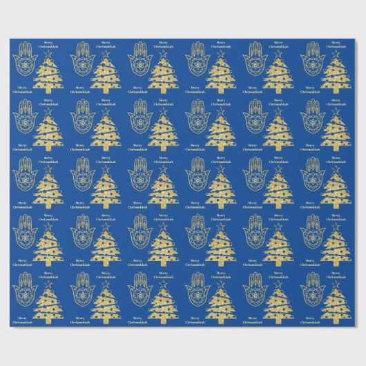Gold Hamsa und Weihnachtsbaumwrapping Paper Geschenkpapier (Flach)