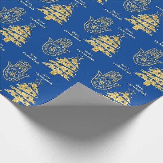 Gold Hamsa und Weihnachtsbaumwrapping Paper Geschenkpapier (Ecke)