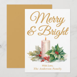 Gold handgeschriebenes Skript Merry & Bright Feiertagskarte