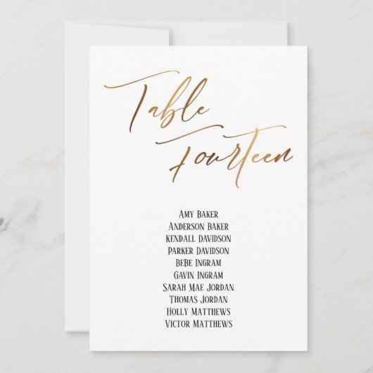 Gold Handschrift Tabelle Vierzehn Sitzplakette (Rückseite)