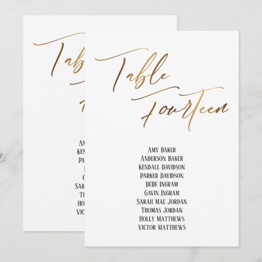Gold Handschrift Tabelle Vierzehn Sitzplakette (Vorne/Hinten)