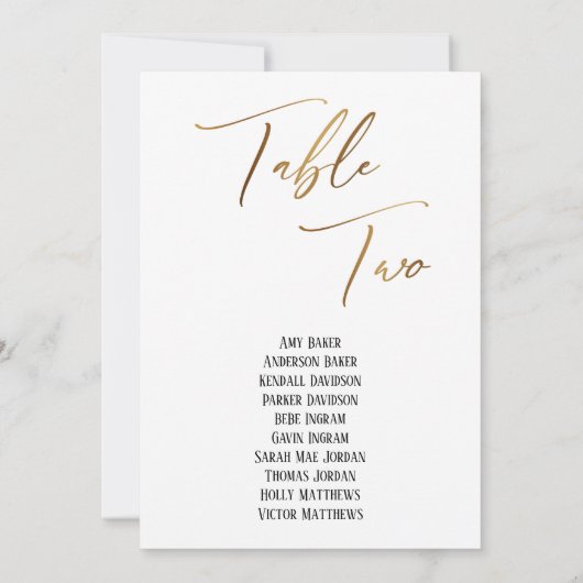 Gold Handschrift Table Two Seats Chart (Rückseite)
