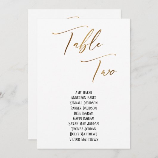 Gold Handschrift Table Two Seats Chart (Vorne/Hinten)