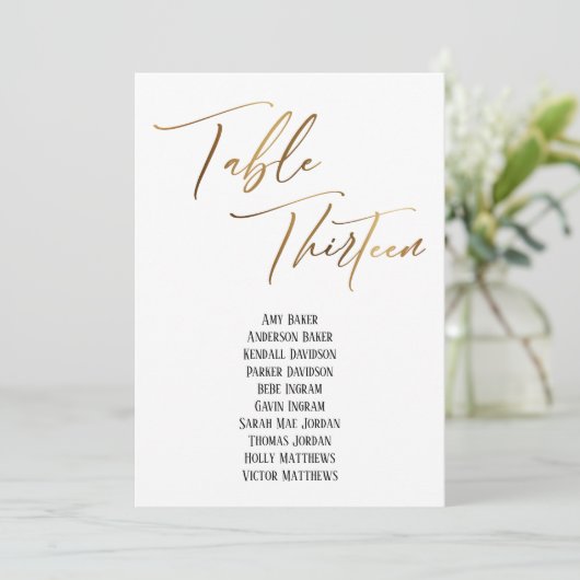 Gold Handschriftentisch Dreizehn Sitzplakette (Stehend Vorderseite)