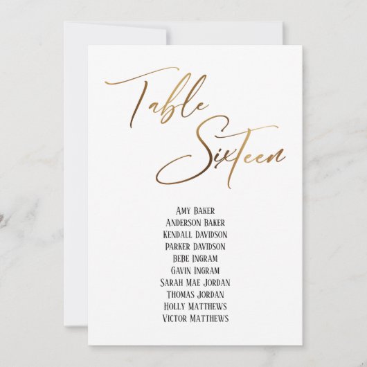 Gold Handschriftentisch Sechzehn Sitzplakette (Vorderseite)