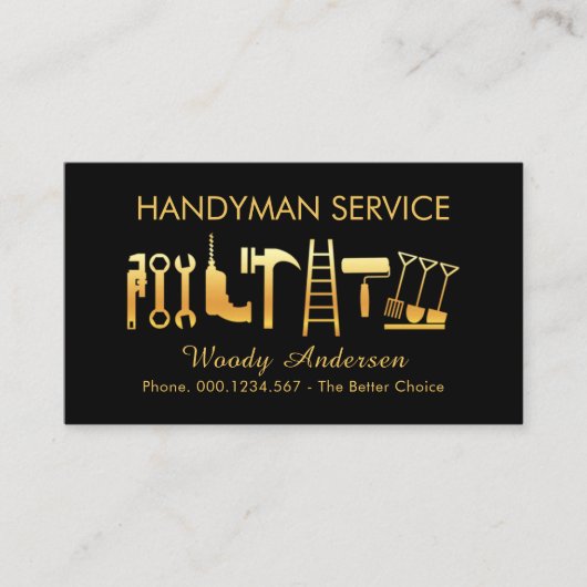Gold Handwerker-Tools-Symbol Visitenkarte (Vorderseite)