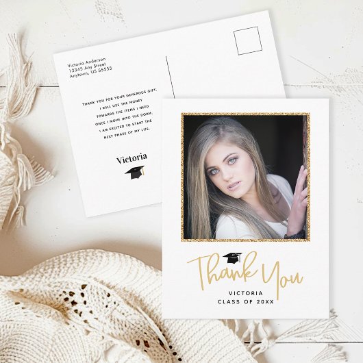 Gold Handwriting Foto Abschluss Vielen Dank Postkarte