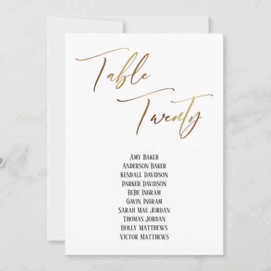 Gold Handwriting Table 20 Seats Chart (Vorderseite)