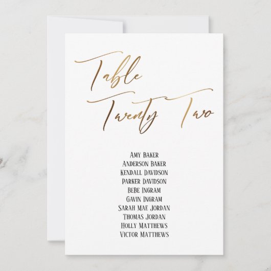 Gold Handwriting Table 22 Seats Chart (Vorderseite)