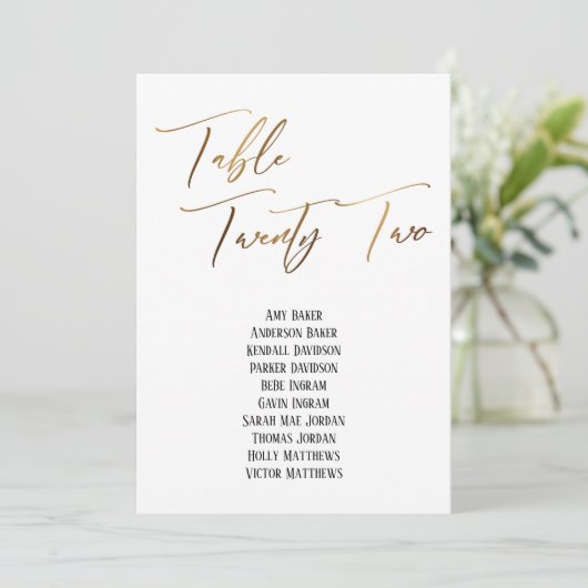 Gold Handwriting Table 22 Seats Chart (Stehend Vorderseite)