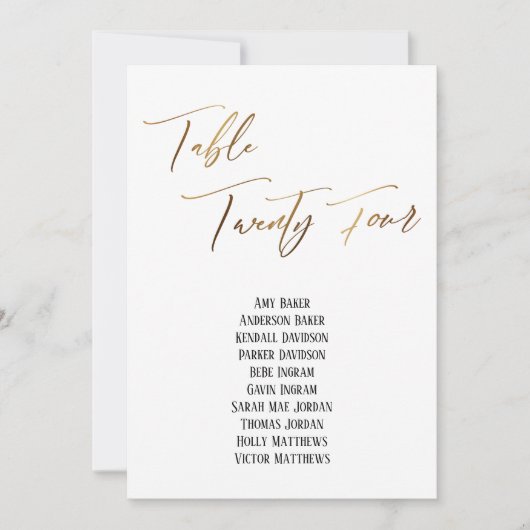 Gold Handwriting Table 24 Seats Chart (Vorderseite)