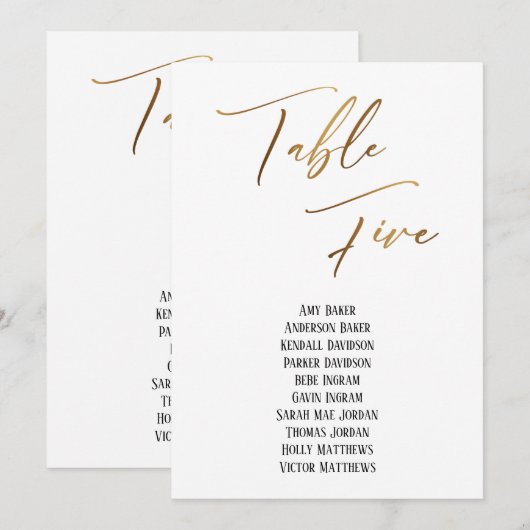 Gold Handwriting Table Five Seekartenkarte (Vorne/Hinten)