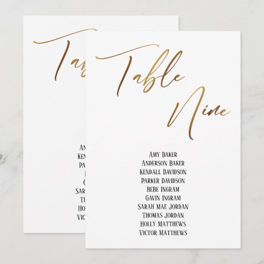 Gold Handwriting Table Neun Seekarte (Vorne/Hinten)