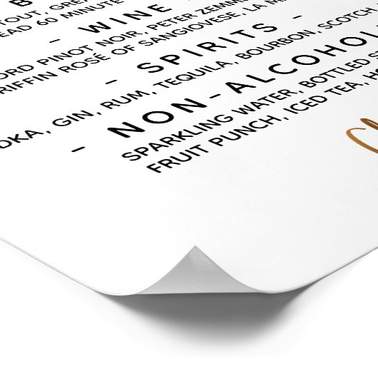 Gold Handwriting Typografy Open Bar Menu Sign Poster (Ecke)