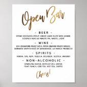 Gold Handwriting Typografy Open Bar Menu Sign Poster (Vorne)